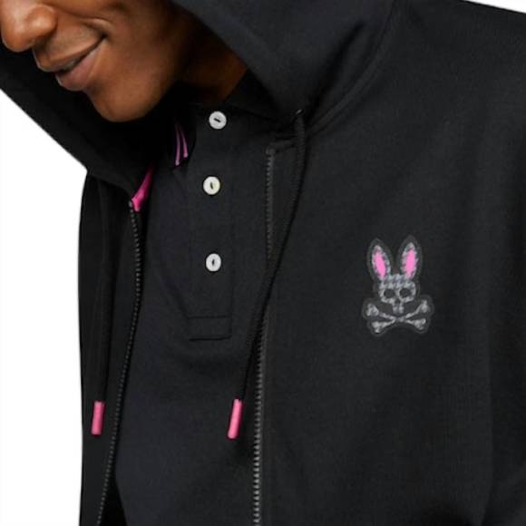 NEW PSYCHO BUNNY men's drake full zip hoodie in black - Picture 2 of 4